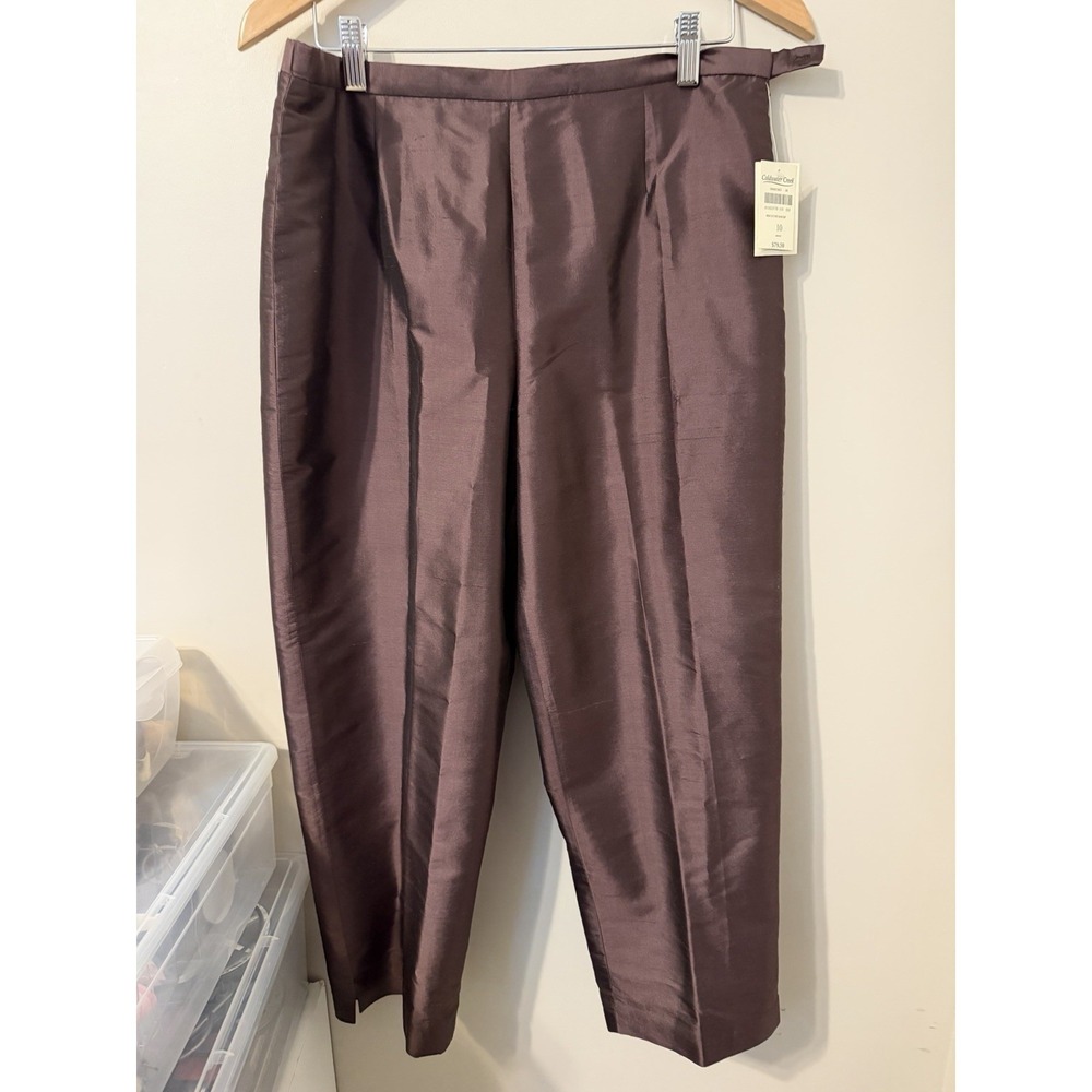 NWT Coldwater Creek Tuck Tapered Pants Womens 10 Brown 100% Silk Dress Lined